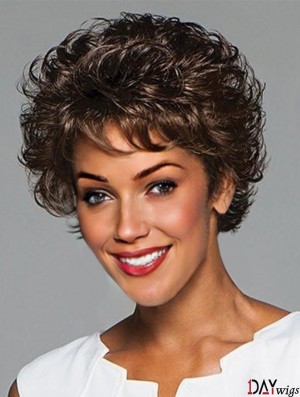 Curly Black Layered 6 inch Monofilament Wigs