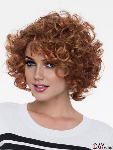 Auburn With Bangs Curly 8 inch Chin Length Monofilamen Crown Wig