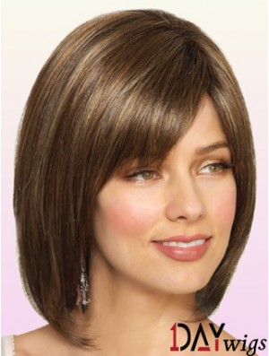 Wigs Bob Style Chin Length Lace Front Bobs Cut Brown Color