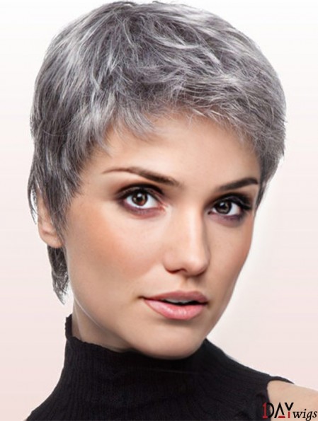 Wigs For Older Ladies With Lace Front Grey Cut Cropped Length