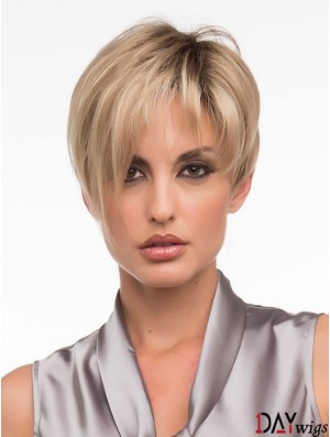 Monofilament Wig Sale Layered Cut With Synthetic Blonde Color Cropped Length