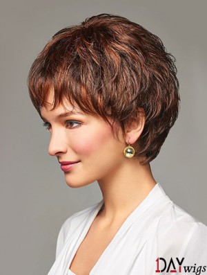 Auburn Short Wavy Layered Synthetic Cheap Lace Front Wigs