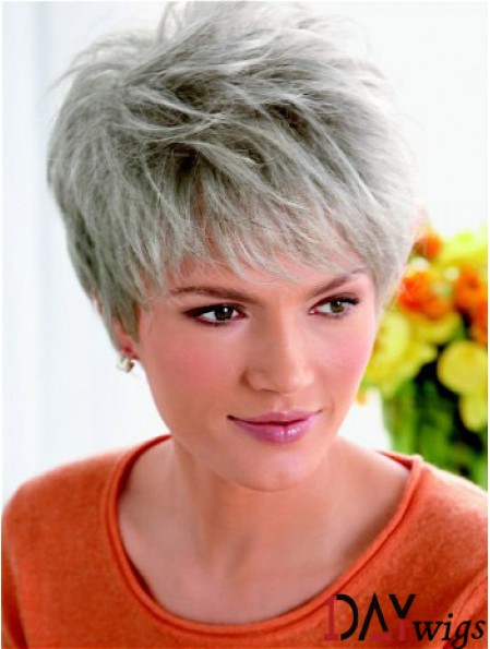 Synthetic Fashion Cropped Straight Grey Wigs