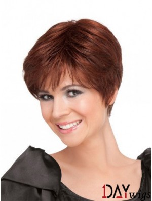 Red 100% Hand Tied Synthetic Short Straight Monofilament Wigs