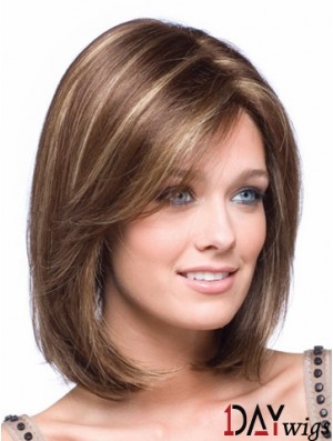Chin Length Lace Front Bobs Straight Brown Petite Monofilament Wigs UK