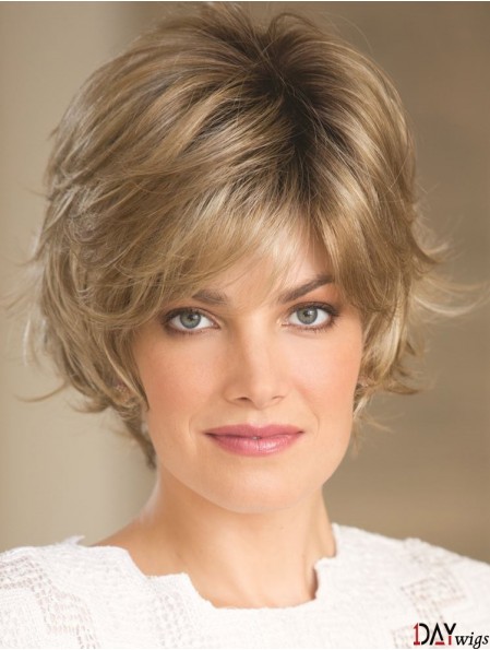 Blonde 8 inch High Quality Short Wavy Layered Lace Wigs
