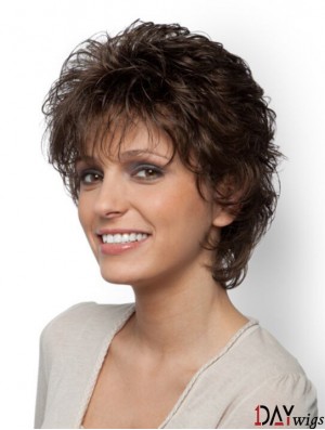 Short Curly Classic Brown Exquisite 100% Hand-tied Wigs