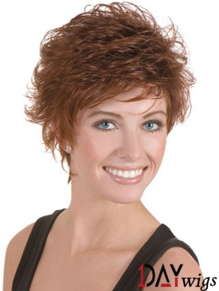 Discount Brown Cropped Wavy Boycuts Lace Front Wigs