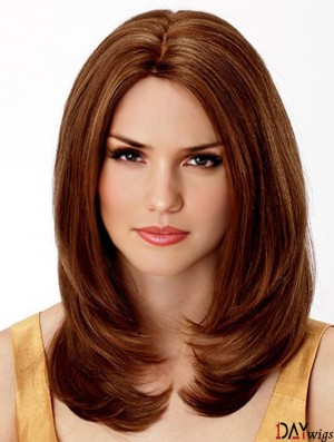 Shoulder Length Wavy Without Bangs Auburn Cheapest 100% Hand-tied Wigs