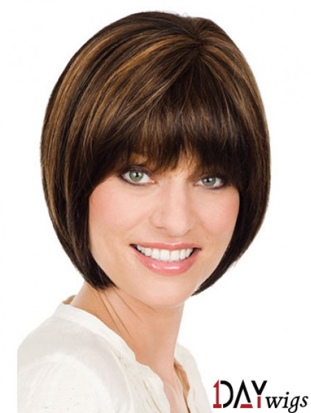 Chin Length Straight Monofilament Brown Durable Bob Wigs