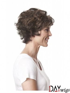 Short Curly Layered Brown Top 100% Hand-tied Wigs