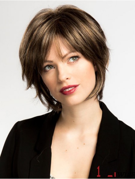 Brown 10 inch Stylish Chin Length Straight Bobs Lace Wigs