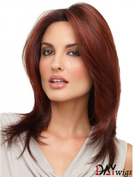 Straight Without Bangs Shoulder Length Red Cheap Lace Front Wigs