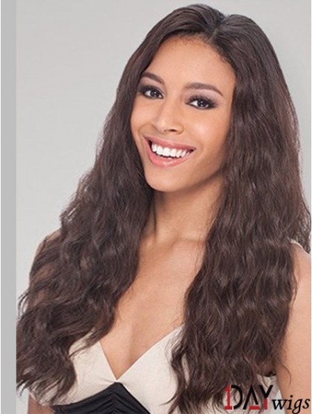 Brown Long Perfect Wavy Without Bangs Lace Wigs