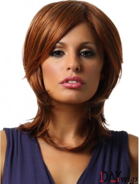 Straight Layered Shoulder Length Auburn Discount Lace Front Wigs