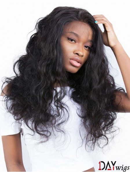 Without Bangs Remy Real Hair 20 inch Black Wavy 360 Lace Wigs