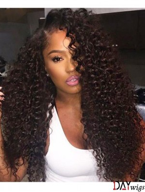 Curly Remy Real Hair 20 inch Without Bangs Black 360 Lace Wigs