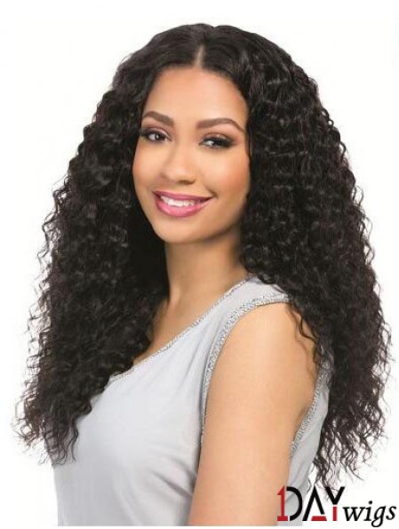 Curly Black 18 inch Without Bangs Remy Real Hair 360 Lace Wigs
