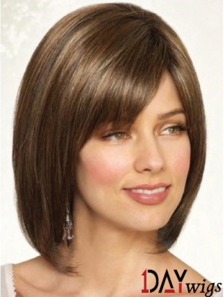 Synthetic Straight Chin Length Brown Bobs Handmade Wigs