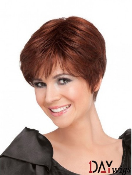 Red Short Straight Boycuts 100% Hand-tied High Quality Ladies Wigs Cheap