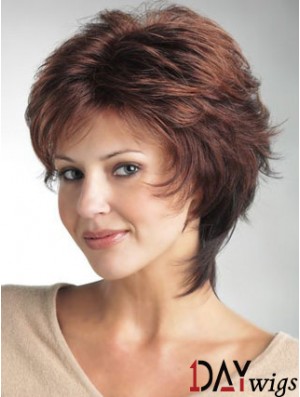 Monofilament Ladies Wigs With Synthetic Wavy Style Layered Cut