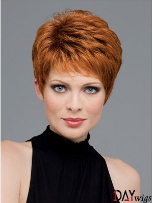 Good Auburn Cropped Wavy Boycuts Monofilament Wigs