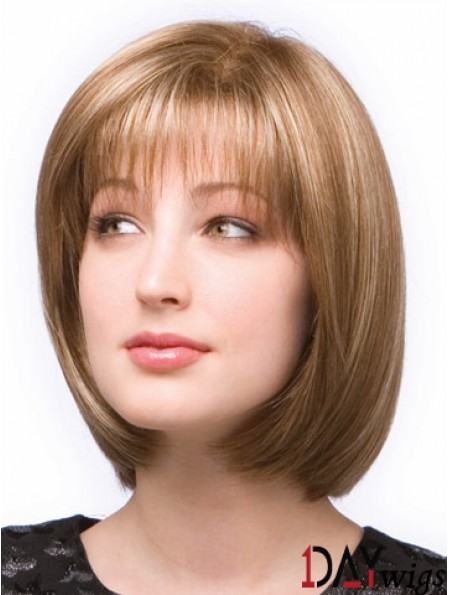 Sassy Blonde Chin Length Straight Bobs Monofilament Wigs