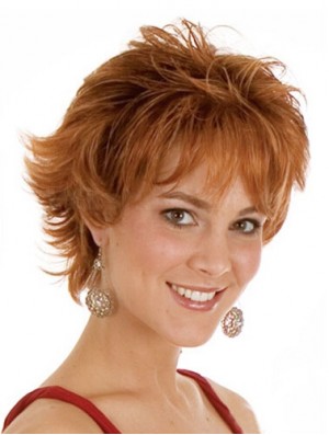 Layered Chin Length Wavy Auburn 8 inch Exquisite Monofilament Wigs