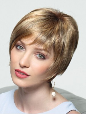 Layered Short Straight Blonde 8 inch Perfect Monofilament Wigs