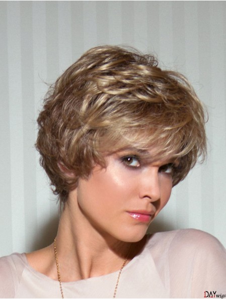 Short Wavy Layered Blonde Modern 100% Hand-tied Wigs