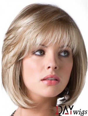 Blonde Bob Wig With Fringe Chin Length Straight Style