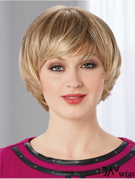 Straight Short Blonde 8 inch Monofilament No-Fuss Bob Wigs