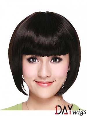 Capless Chin Length Straight Black Fashion Bob Wigs