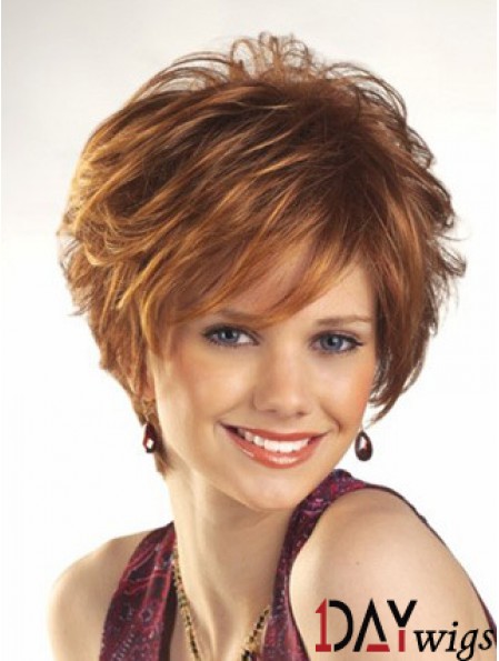 Cheap Wigs For Women Boycuts Auburn Color Wavy Style With Capless