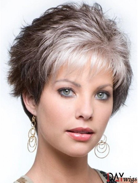 Capless Curly Cropped 4 inch Salt And Pepper Grey Wigs
