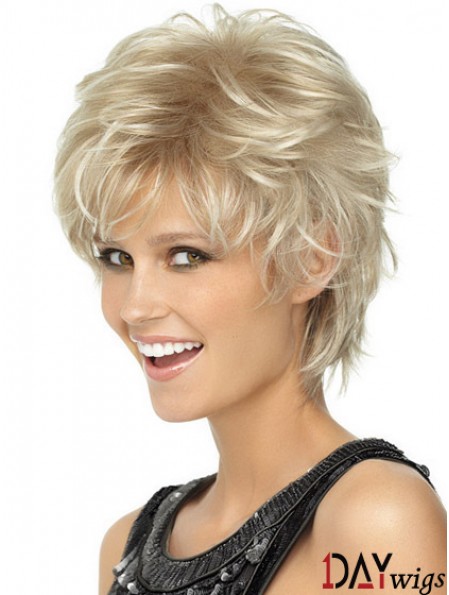 Ladies Blonde Wigs Wavy Style Short Length Blonde Color