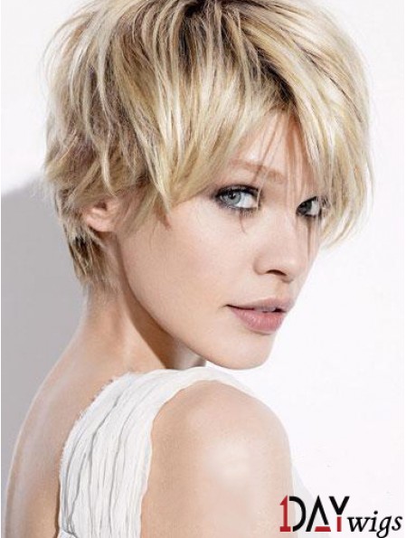 Short Blonde Wigs With Capless Straight Style Boycuts