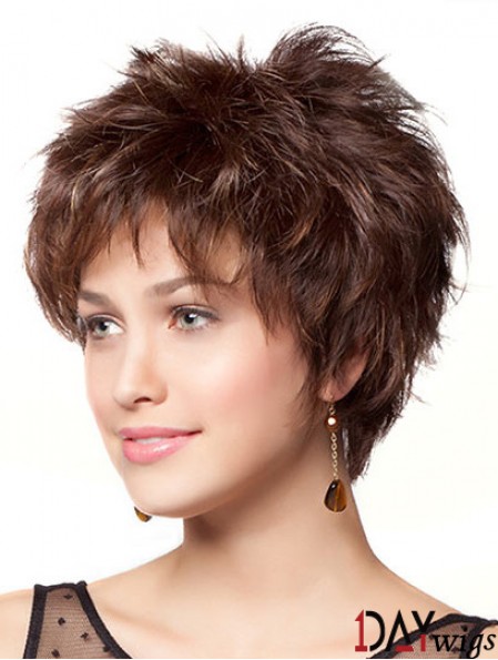 8 inch Durable Wavy Layered Brown Short Wigs