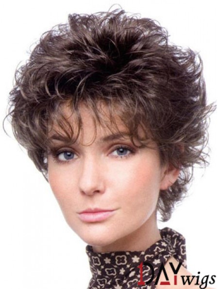 Heat Resistant Wigs Cropped Length Brown Color Layered Cut