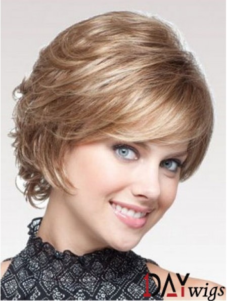 Blonde Wavy Short Layered Capless Cheap Wigs