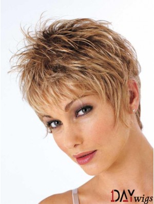 Short Brown Wig Cropped Length Wavy Style With Synthetic Boycuts