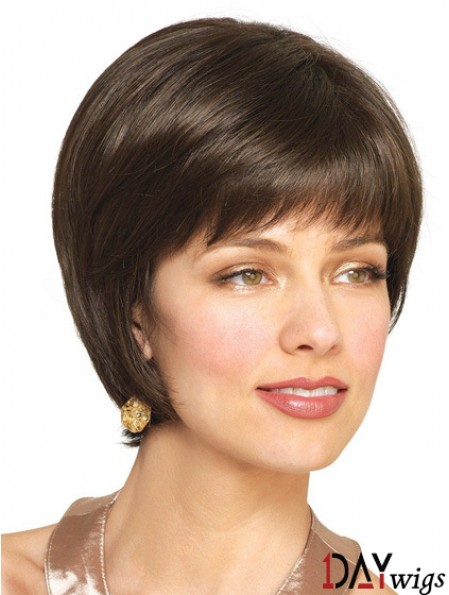 Real Hair Bobs With Capless Brown Color Short Length