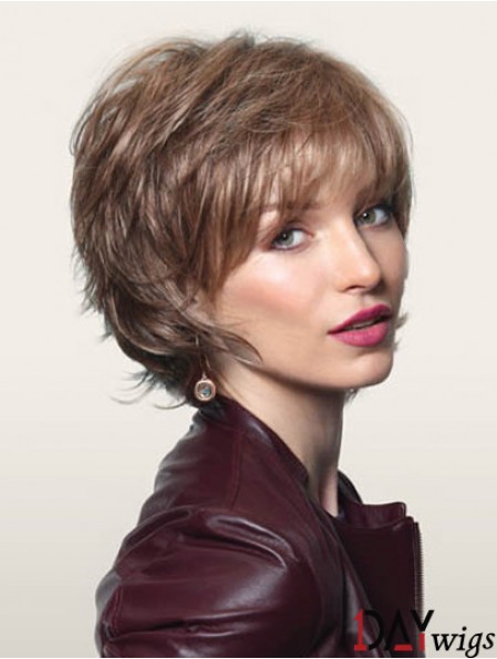 8 inch Comfortable Wavy Layered Brown Short Wigs