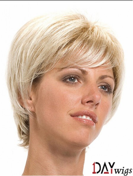 7 inch Stylish Straight With Bangs Blonde Short Wigs