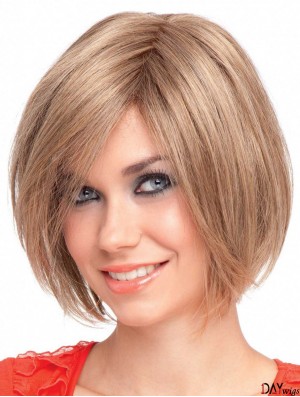 Bobs Wig Chin Length Straight Style Blonde Color With Capless