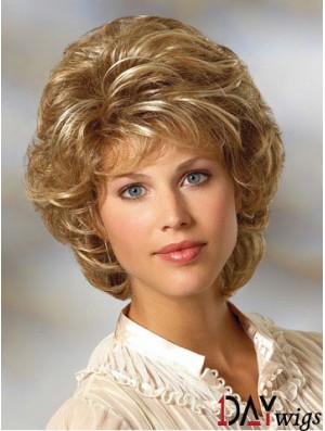 Curly Blonde Wig Classic Cut Chin Length With Capless