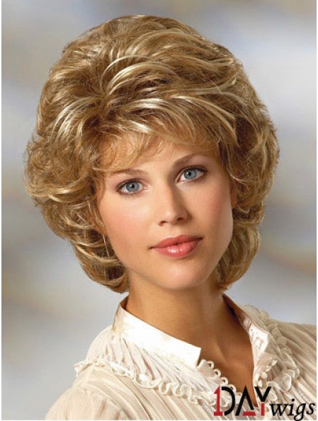 Curly Blonde Wig Classic Cut Chin Length With Capless