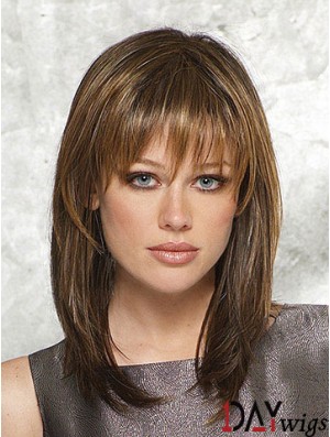 Sassy Straight Brown Shoulder Length With Bangs Medium Wigs