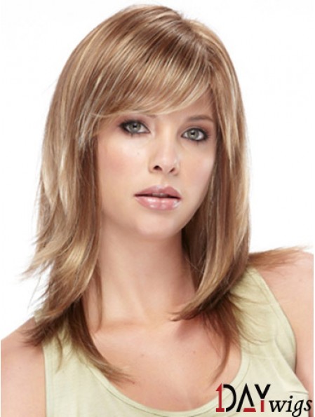 Amazing Straight Brown Shoulder Length With Bangs Medium Wigs