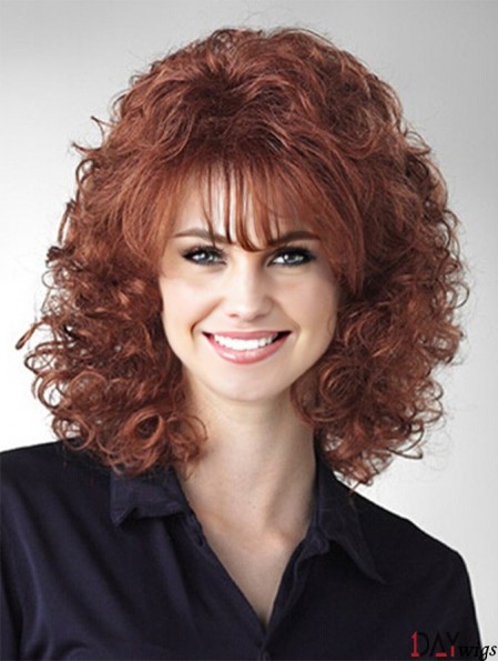 Shoulder Length Classic 16 inch Curly Auburn Medium Wigs